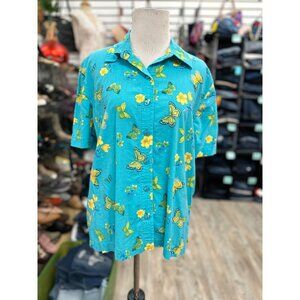 Coppagallo Blue Butterfly Button Down in XL